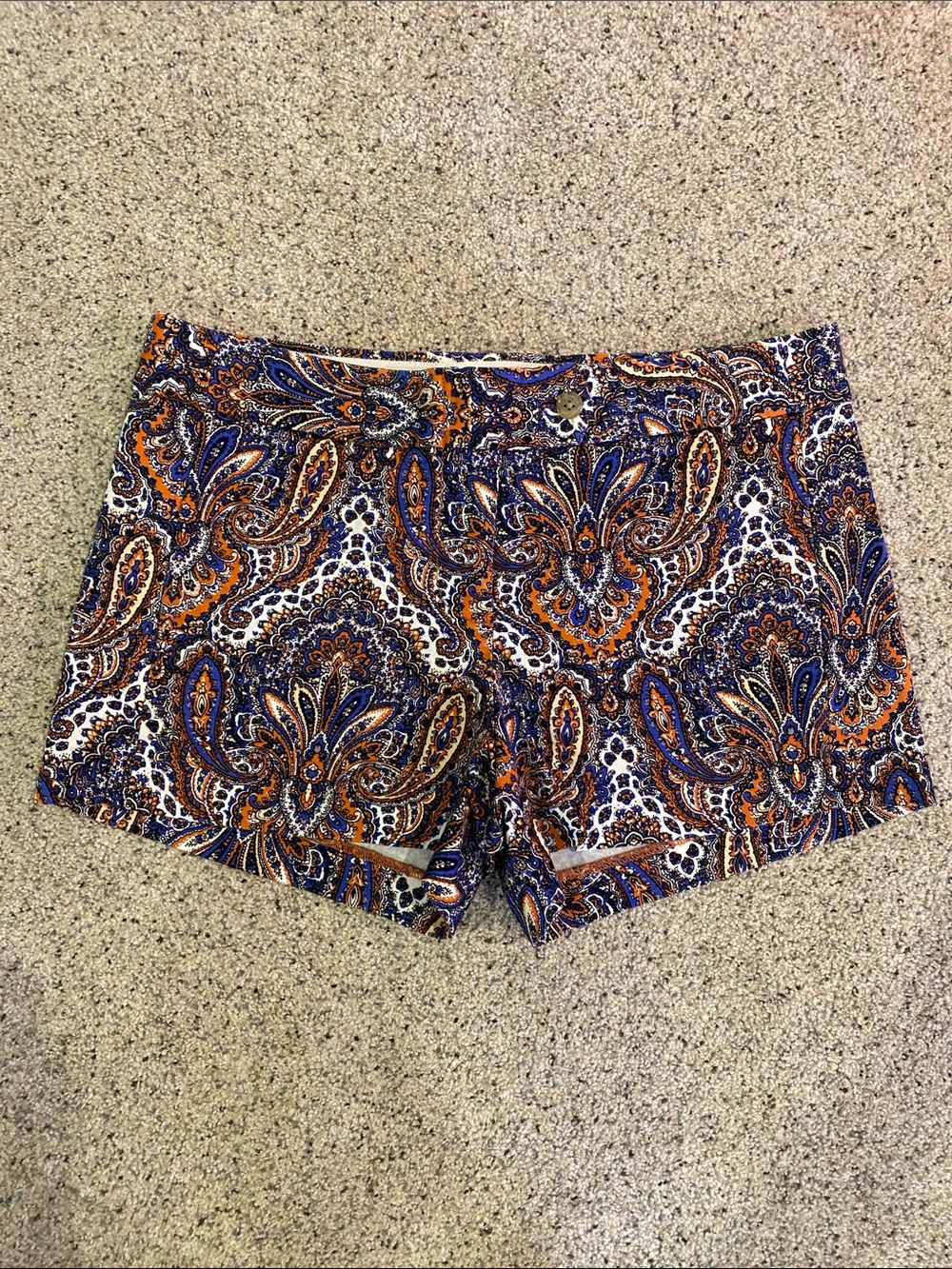 J. Crew Paisley High-Waist Shorts in Blue & Orange